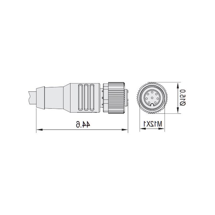 M12 8-PIN, straight female, single-end precast PUR flexible cable, shielded, black sheathing, 64S323-XXX